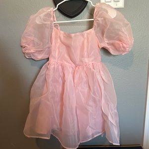 Tulle pink bubble sleeve baby doll dress